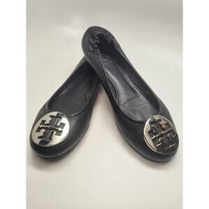 Tory Burch Black Ballet Flats with Silver Logo, size 6.5